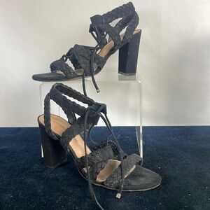 Antonio Melani Black Suede Woven Strappy Heels Sandals